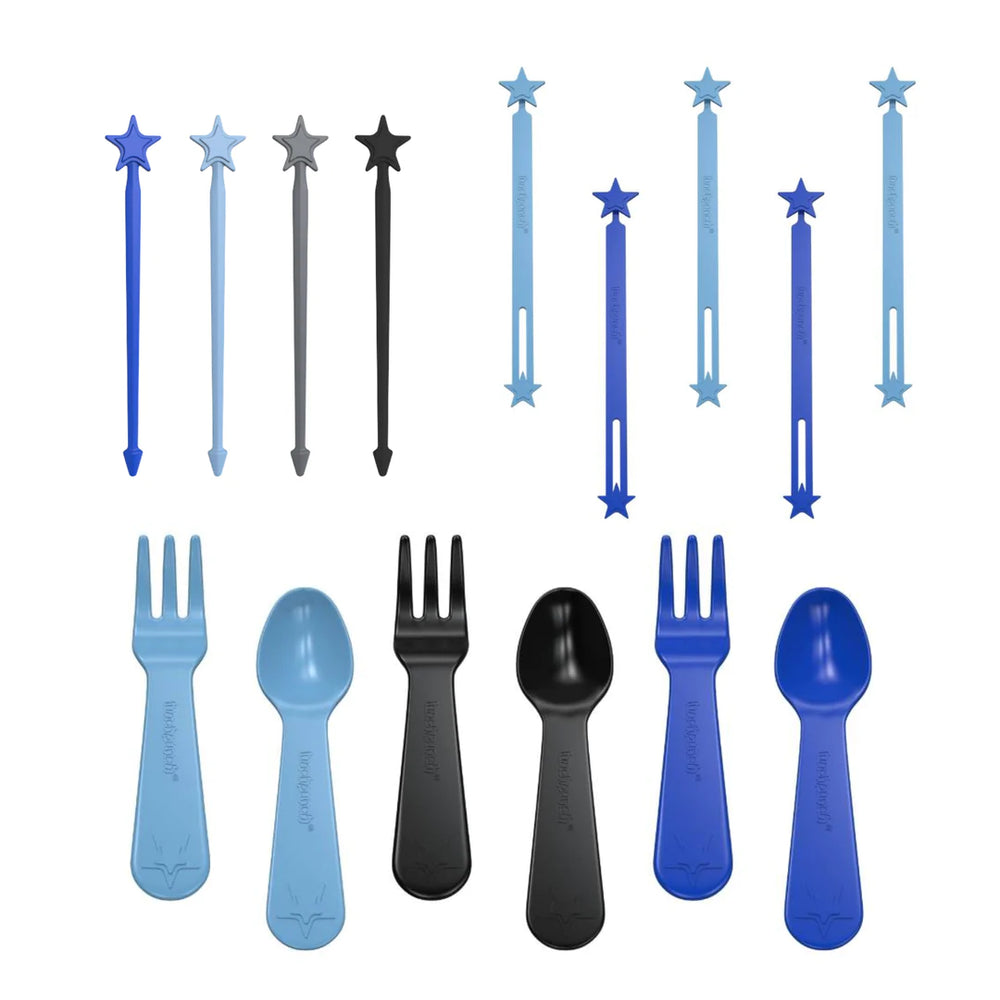 LUNCH PUNCH FORK & SPOON, WRAP BAND & STIX BUNDLE - BLUE